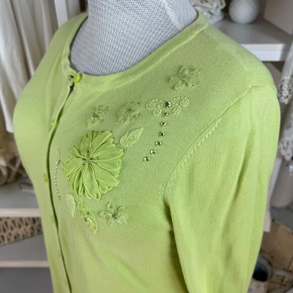 Christopher & Banks sz. XL light green embroidered sweater. 3/4 sleeve. #4246 - Picture 2 of 9